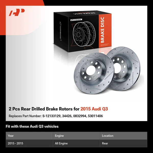 2 Pcs Rear Drilled Brake Rotors for 2015 Audi Q3