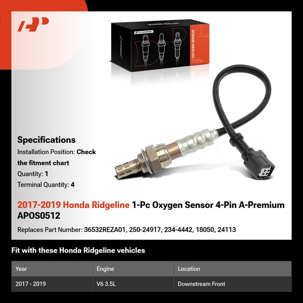 2017-2019 Honda Ridgeline 1-Pc Oxygen Sensor 4-Pin A-Premium APOS0512
