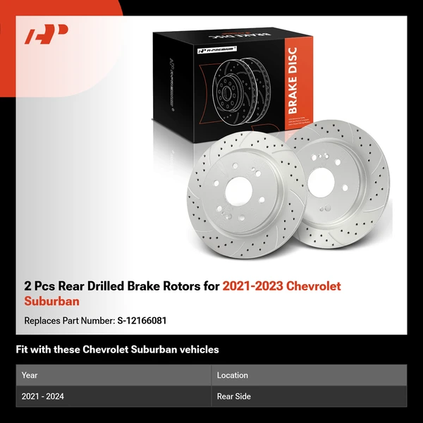 2 Pcs Rear Drilled Brake Rotors for 2021-2023 Chevrolet Suburban