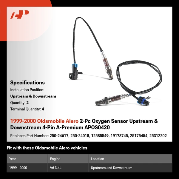 1999-2000 Oldsmobile Alero 2-Pc Oxygen Sensor Upstream & Downstream 4-Pin A-Premium APOS0420