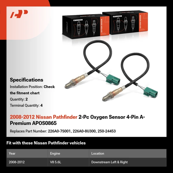 2008-2012 Nissan Pathfinder 2-Pc Oxygen Sensor 4-Pin A-Premium APOS0865