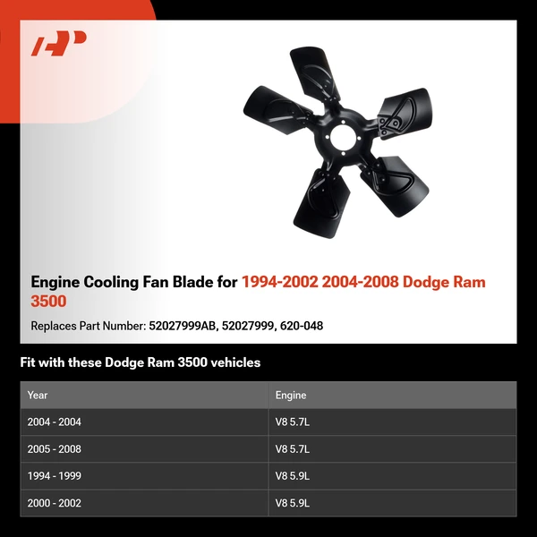 Engine Cooling Fan Blade for 1994-2002 2004-2008 Dodge Ram 3500