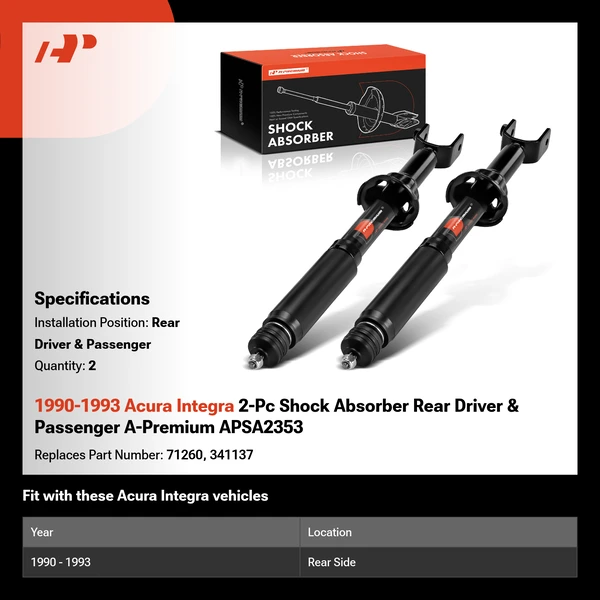 1990-1993 Acura Integra 2-Pc Shock Absorber Rear Driver & Passenger A-Premium APSA2353