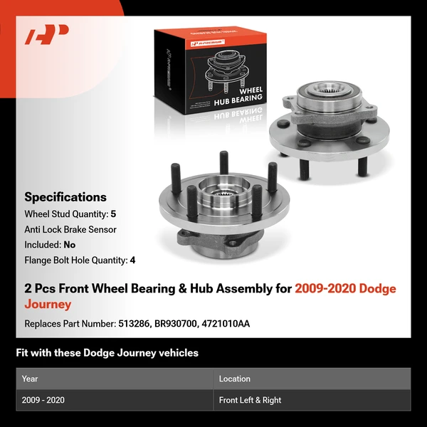 2 Pcs Front Wheel Bearing & Hub Assembly for 2009-2020 Dodge Journey