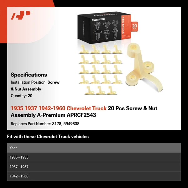 1935 1937 1942-1960 Chevrolet Truck 20 Pcs Screw & Nut Assembly A-Premium APRCF2543