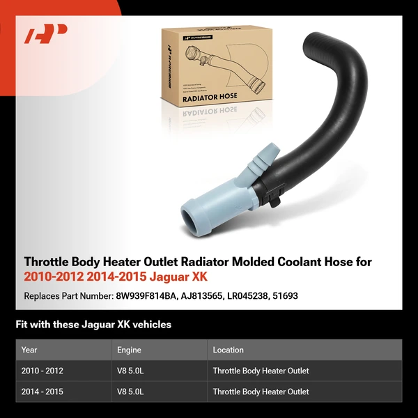 Throttle Body Heater Outlet Radiator Molded Coolant Hose for 2010-2012 2014-2015 Jaguar XK
