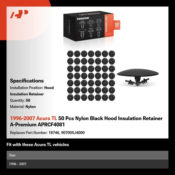 1996-2007 Acura TL 50 Pcs Nylon Black Hood Insulation Retainer A-Premium APRCF4081