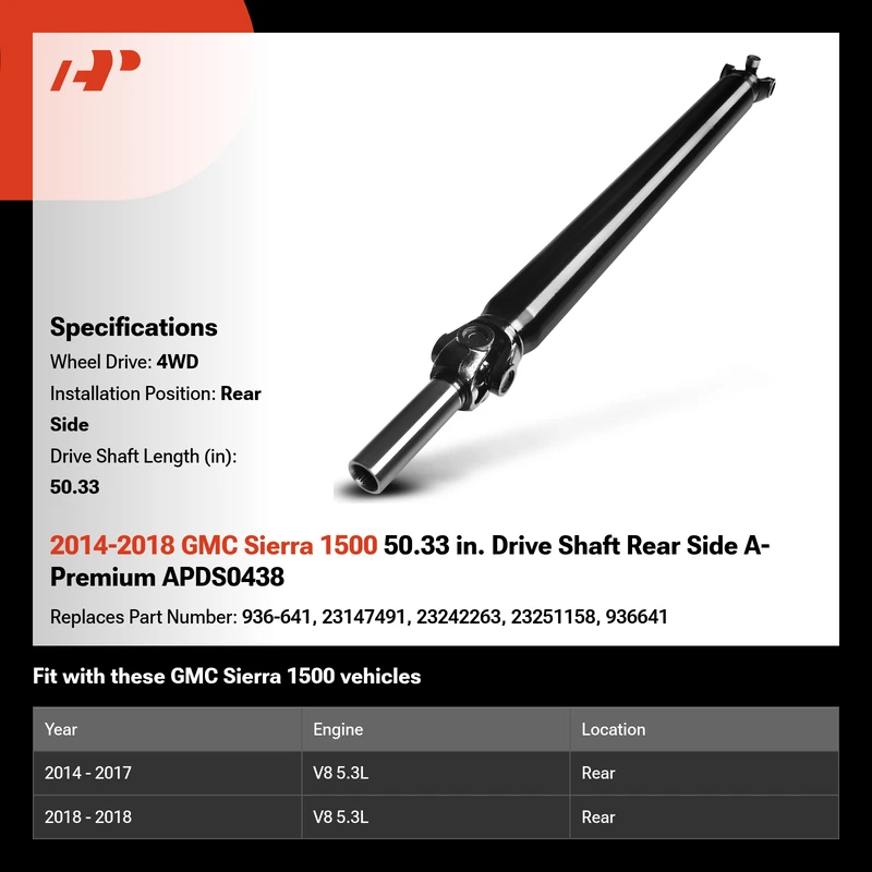 2014-2018 GMC Sierra 1500 50.33 in. Drive Shaft Rear Side A-Premium APDS0438