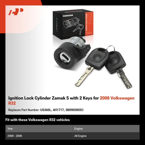 Ignition Lock Cylinder Zamak 5 with 2 Keys for 2008 Volkswagen R32