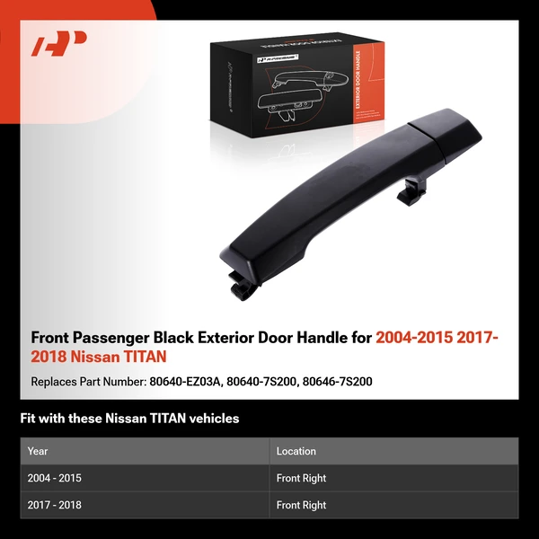 Front Passenger Black Exterior Door Handle for 2004-2015 2017-2018 Nissan TITAN