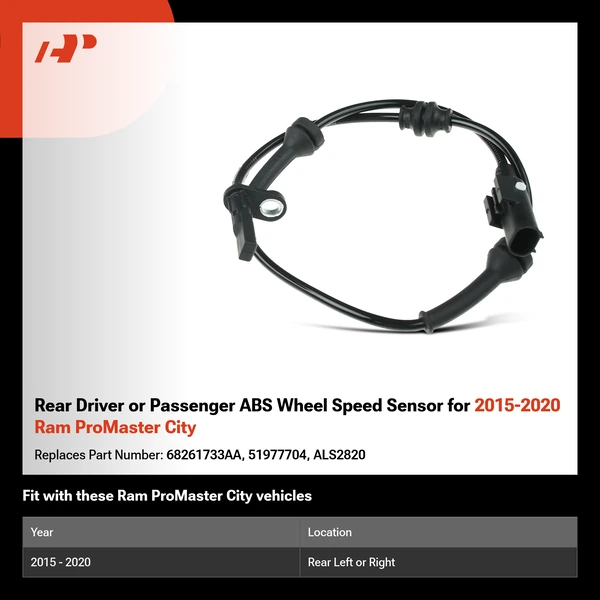 Rear Driver or Passenger ABS Wheel Speed Sensor for 2015-2020 Ram ProMaster City