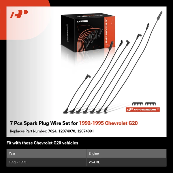 7 Pcs Spark Plug Wire Set for 1992-1995 Chevrolet G20
