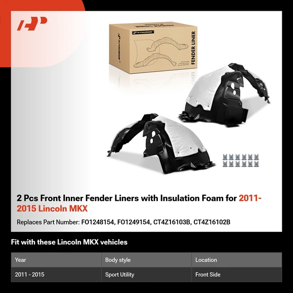 2 Pcs Front Inner Fender Liners with Insulation Foam for 2011-2015 Lincoln MKX