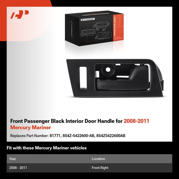 Front Passenger Black Interior Door Handle for 2008-2011 Mercury Mariner