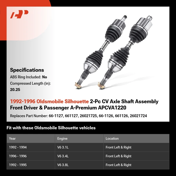 1992-1996 Oldsmobile Silhouette 2-Pc CV Axle Shaft Assembly Front Driver & Passenger A-Premium APCVA1220