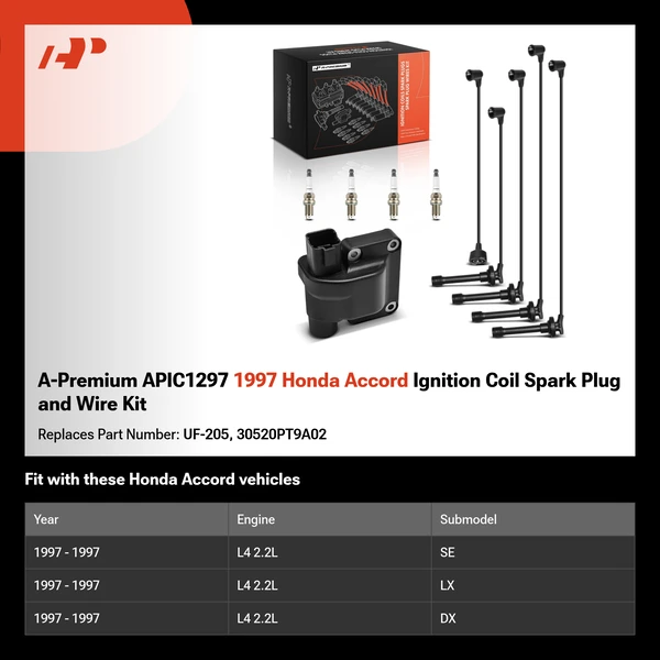 A-Premium APIC1297 1997 Honda Accord Ignition Coil Spark Plug and Wire Kit