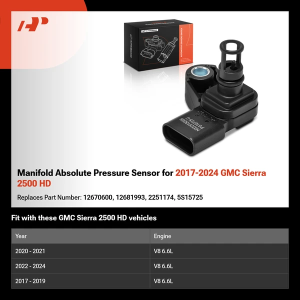 Manifold Absolute Pressure Sensor for 2017-2024 GMC Sierra 2500 HD