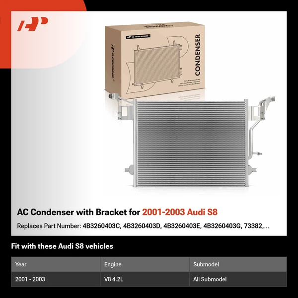 AC Condenser with Bracket for 2001-2003 Audi S8