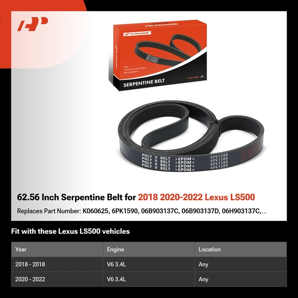 62.56 Inch Serpentine Belt for 2018 2020-2022 Lexus LS500