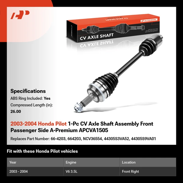 2003-2004 Honda Pilot 1-Pc CV Axle Shaft Assembly Front Passenger Side A-Premium APCVA1505