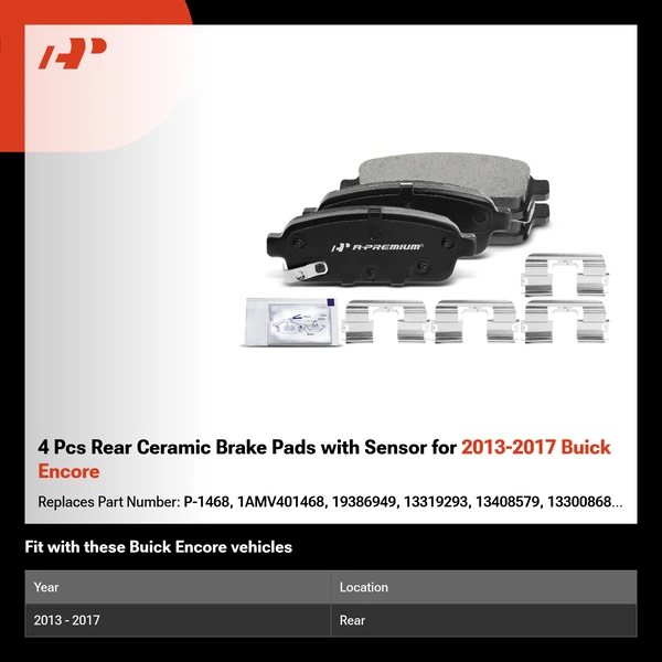 4 Pcs Rear Ceramic Brake Pads with Sensor for 2013-2017 Buick Encore