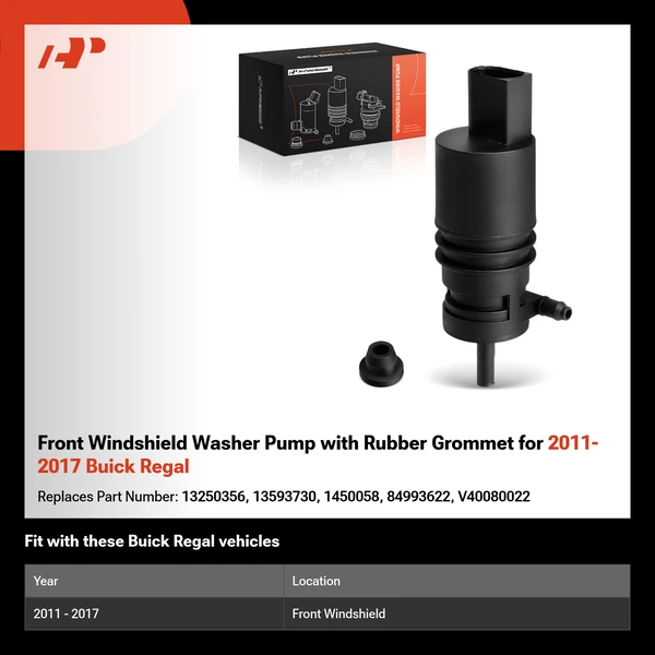 Front Windshield Washer Pump with Rubber Grommet for 2011-2017 Buick Regal