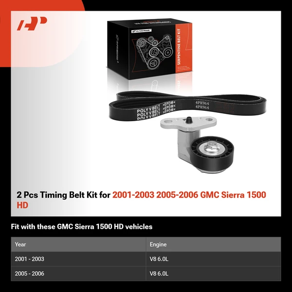 2 Pcs Timing Belt Kit for 2001-2003 2005-2006 GMC Sierra 1500 HD