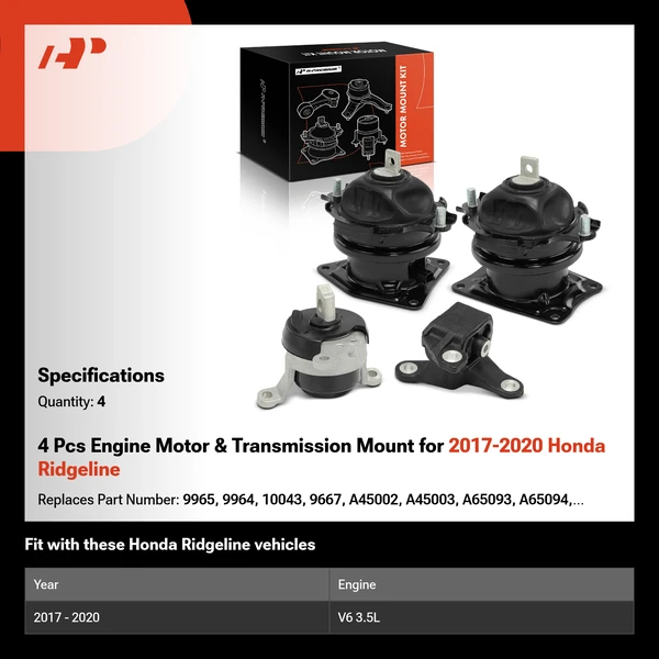4 Pcs Engine Motor & Transmission Mount for 2017-2020 Honda Ridgeline