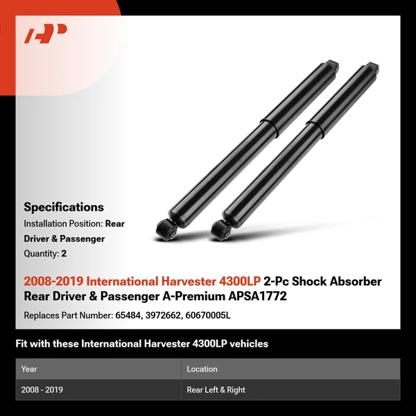 2008-2019 International Harvester 4300LP 2-Pc Shock Absorber Rear Driver & Passenger A-Premium APSA1772