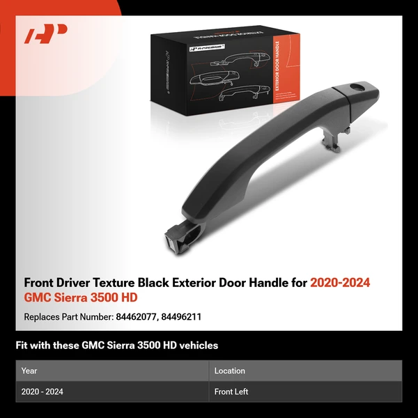 Front Driver Texture Black Exterior Door Handle for 2020-2024 GMC Sierra 3500 HD