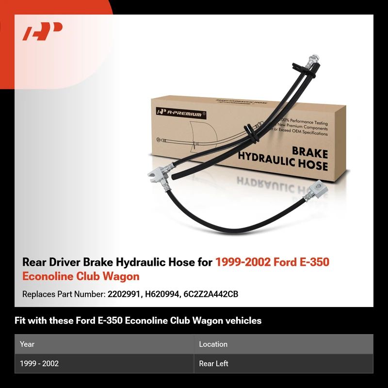 Rear Driver Brake Hydraulic Hose for 1999-2002 Ford E-350 Econoline Club Wagon