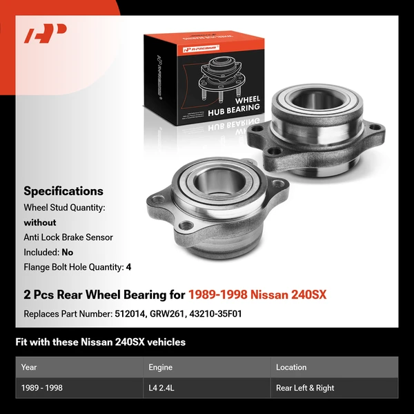 2 Pcs Rear Wheel Bearing for 1989-1998 Nissan 240SX