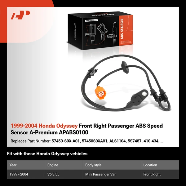 1999-2004 Honda Odyssey Front Right Passenger ABS Speed Sensor A-Premium APABS0100
