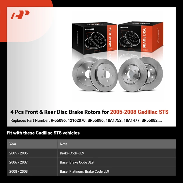 4 Pcs Front & Rear Disc Brake Rotors for 2005-2008 Cadillac STS