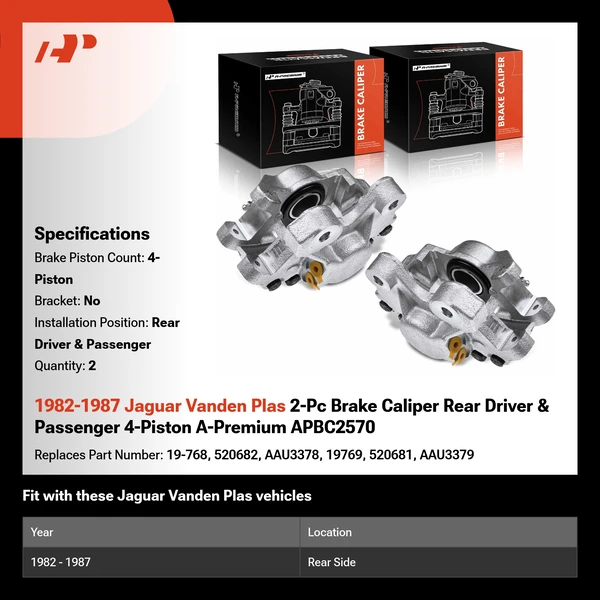 1982-1987 Jaguar Vanden Plas 2-Pc Brake Caliper Rear Driver & Passenger 4-Piston A-Premium APBC2570