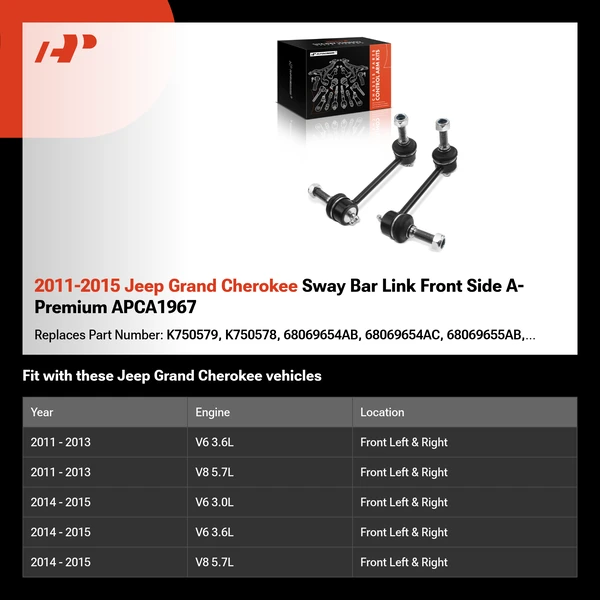 2011-2015 Jeep Grand Cherokee Sway Bar Link Front Side A-Premium APCA1967