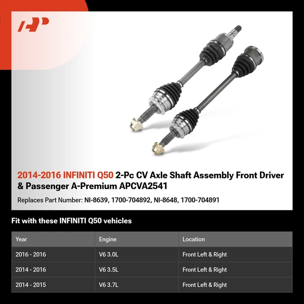 2014-2016 INFINITI Q50 2-Pc CV Axle Shaft Assembly Front Driver & Passenger A-Premium APCVA2541