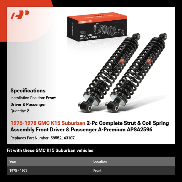 1975-1978 GMC K15 Suburban 2-Pc Complete Strut & Coil Spring Assembly Front Driver & Passenger A-Premium APSA2596