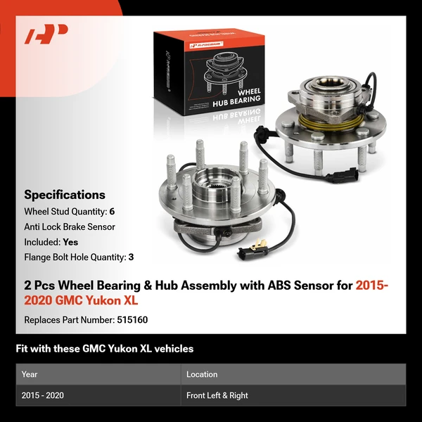 2 Pcs Wheel Bearing & Hub Assembly with ABS Sensor for 2015-2020 GMC Yukon XL