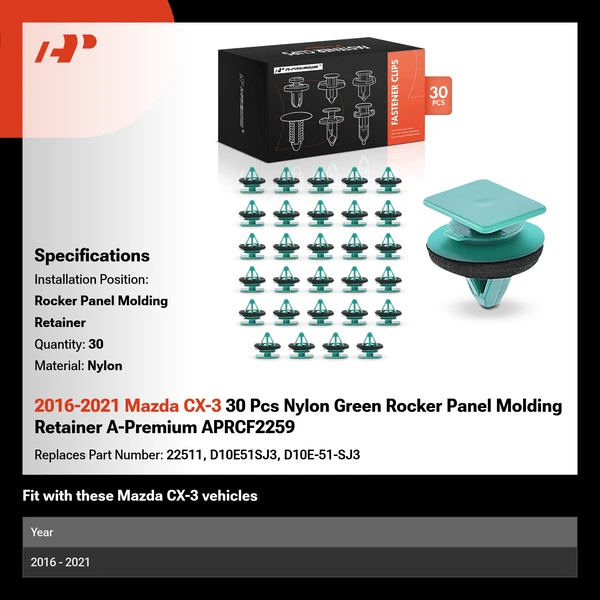 2016-2021 Mazda CX-3 30 Pcs Nylon Green Rocker Panel Molding Retainer A-Premium APRCF2259