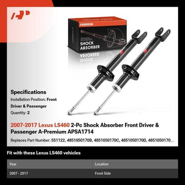 2007-2017 Lexus LS460 2-Pc Shock Absorber Front Driver & Passenger A-Premium APSA1714