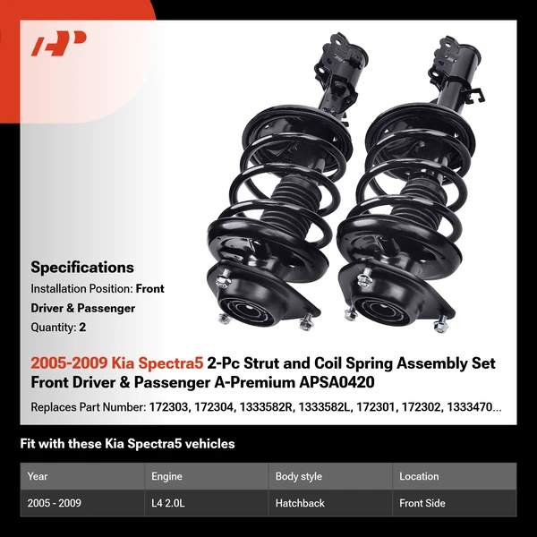 2005-2009 Kia Spectra5 2-Pc Strut and Coil Spring Assembly Set Front Driver & Passenger A-Premium APSA0420