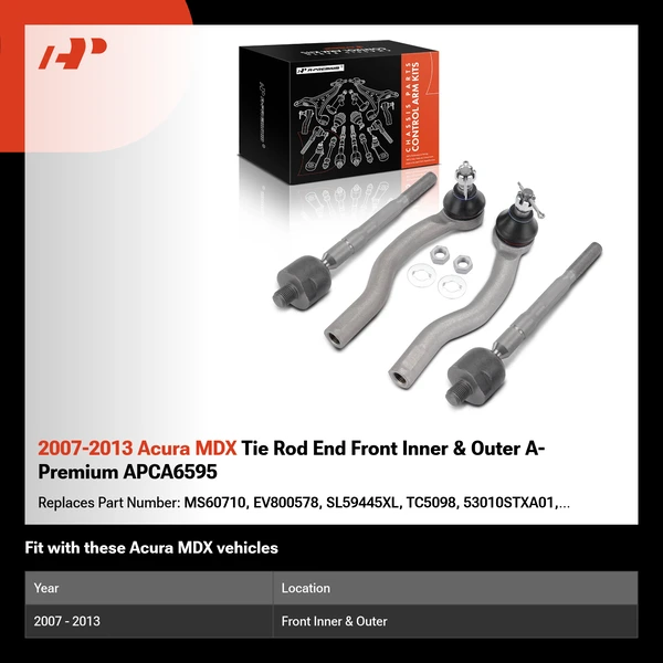 2007-2013 Acura MDX Tie Rod End Front Inner & Outer A-Premium APCA6595