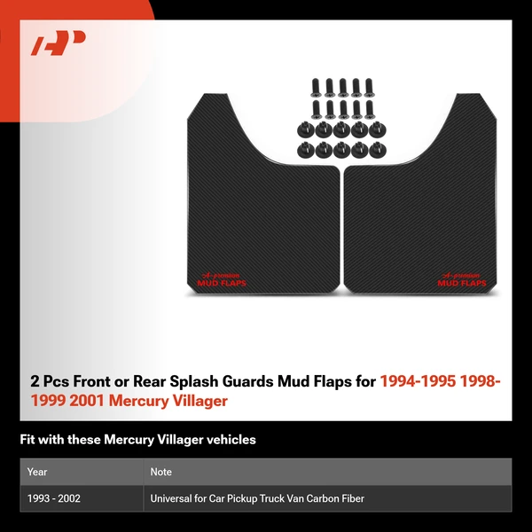 2 Pcs Front or Rear Splash Guards Mud Flaps for 1994-1995 1998-1999 2001 Mercury Villager