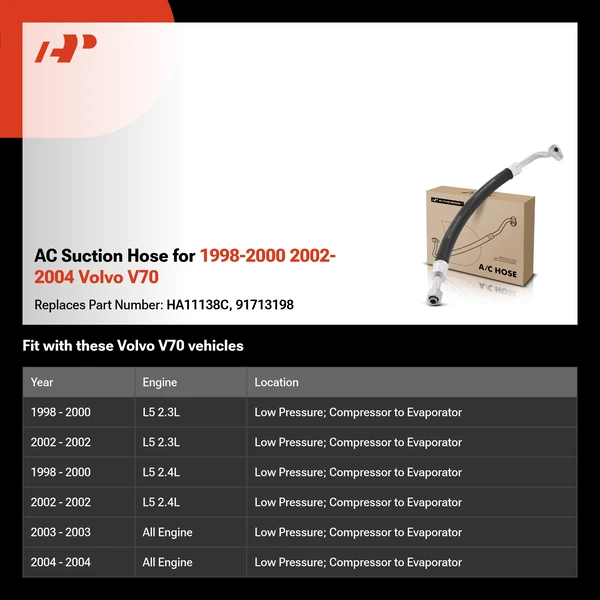 AC Suction Hose for 1998-2000 2002-2004 Volvo V70