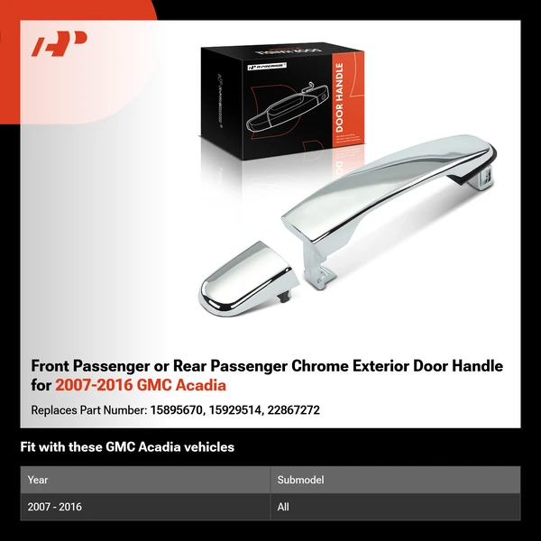 Front Passenger or Rear Passenger Chrome Exterior Door Handle for 2007-2016 GMC Acadia