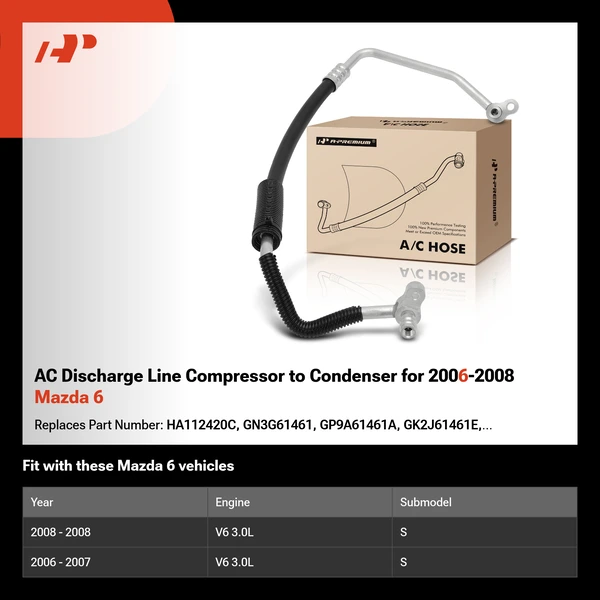 AC Discharge Line Compressor to Condenser for 2006-2008 Mazda 6
