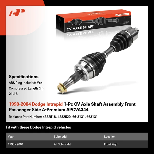 1998-2004 Dodge Intrepid 1-Pc CV Axle Shaft Assembly Front Passenger Side A-Premium APCVA344