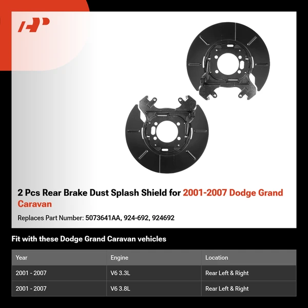 2 Pcs Rear Brake Dust Splash Shield for 2001-2007 Dodge Grand Caravan