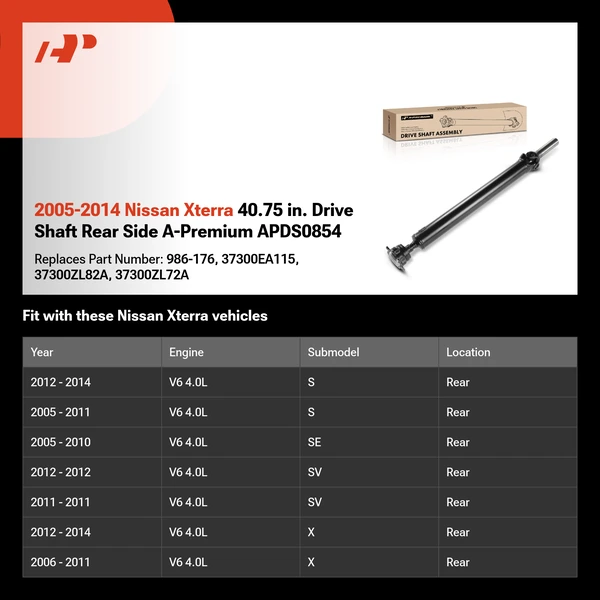 2005-2014 Nissan Xterra 40.75 in. Drive Shaft Rear Side A-Premium APDS0854